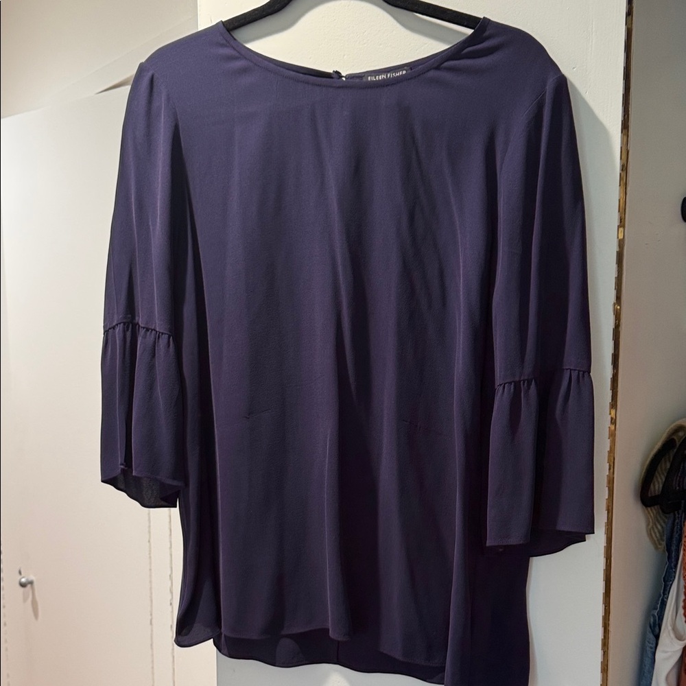 Eileen Fisher 100% Silk Navy Blouse